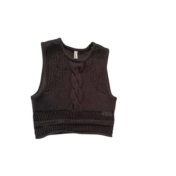 RVCA Charcoal Cable Knit Mesh Crop Tank Top XS Cotton Blend Boho Goth - Picture 2 of 8